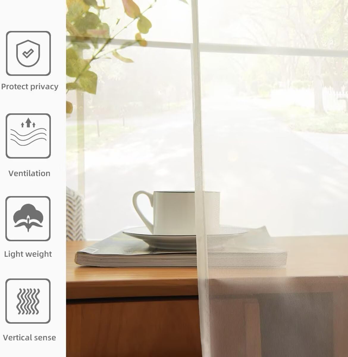 youleyar Solid Sheer Rod Pocket Curtain Voile Draperies 4 Panels Ivory Beige Black Grey Coffee 52 Inch Width 96 Inch Long 1 Pair for Kitchen Bedroom Children Living Room Yard(Ivory,52Wｘ96L)