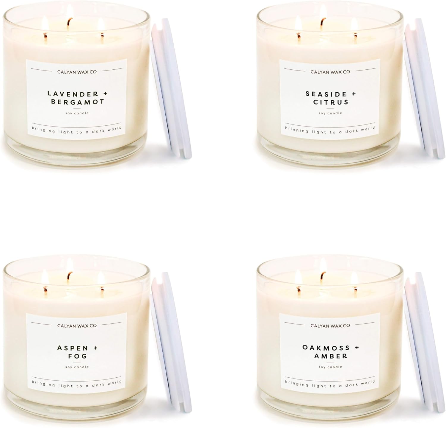 Calyan Wax Co. Everyday 3 Wick Scented Candle Gift Set - 4 Luxury Scented Candles - 43 Hour Burn - 3 Wick Non Toxic Soy Wax Candles - Long Lasting Large Glass Jar Candle for Home - 14.9oz
