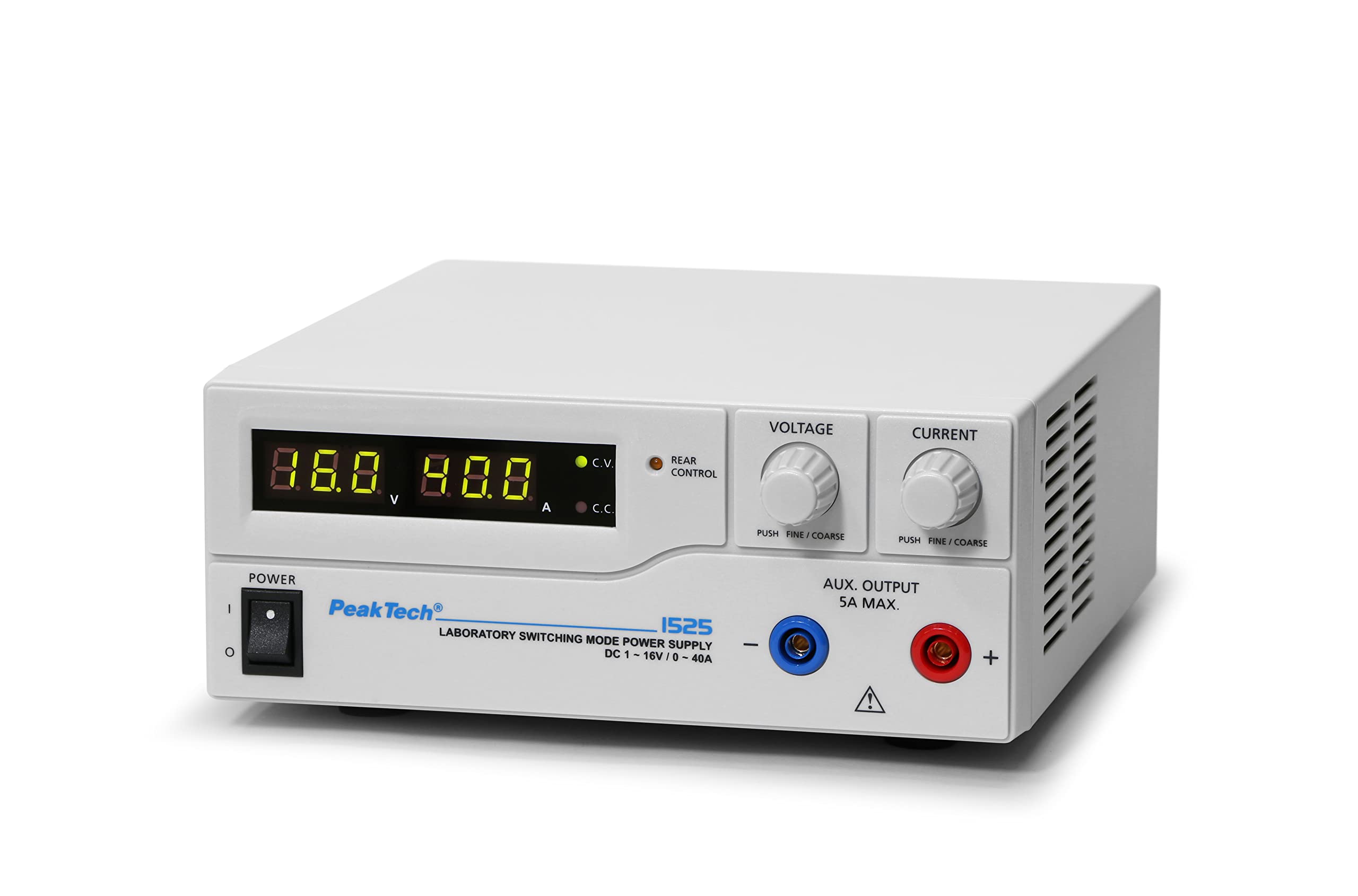 PeakTech 1525 - Générateur de Laboratoire DC 1-16V / 0-40A avec Affichage LED à 3 Chiffres, Alimentations, 3 Préréglages Enregistrables, Protection Contre Les Surcharges - 200~240V AC