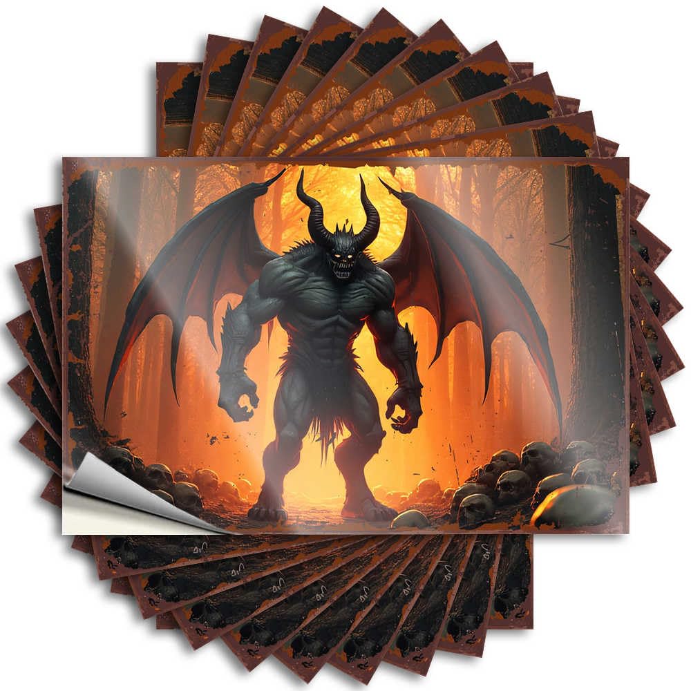 Fiery Demon with Horns and Wings Amidst A Forest of Skulls Tiny Boys Room Decor - Sticker Bumper Removable Vinyl Decal(12X18CM)