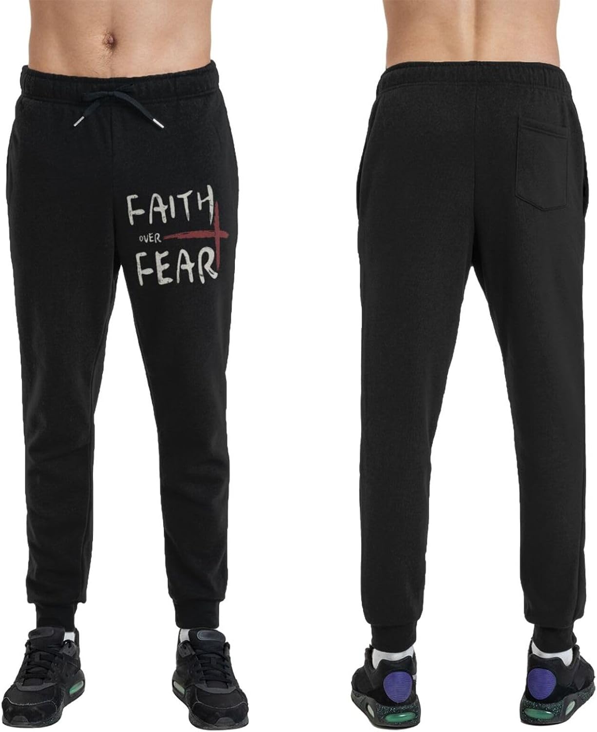 Christian Faith Over Fear Knit 1 Men's Long Pants Athletic Running Pants Lightweight Quick Dry