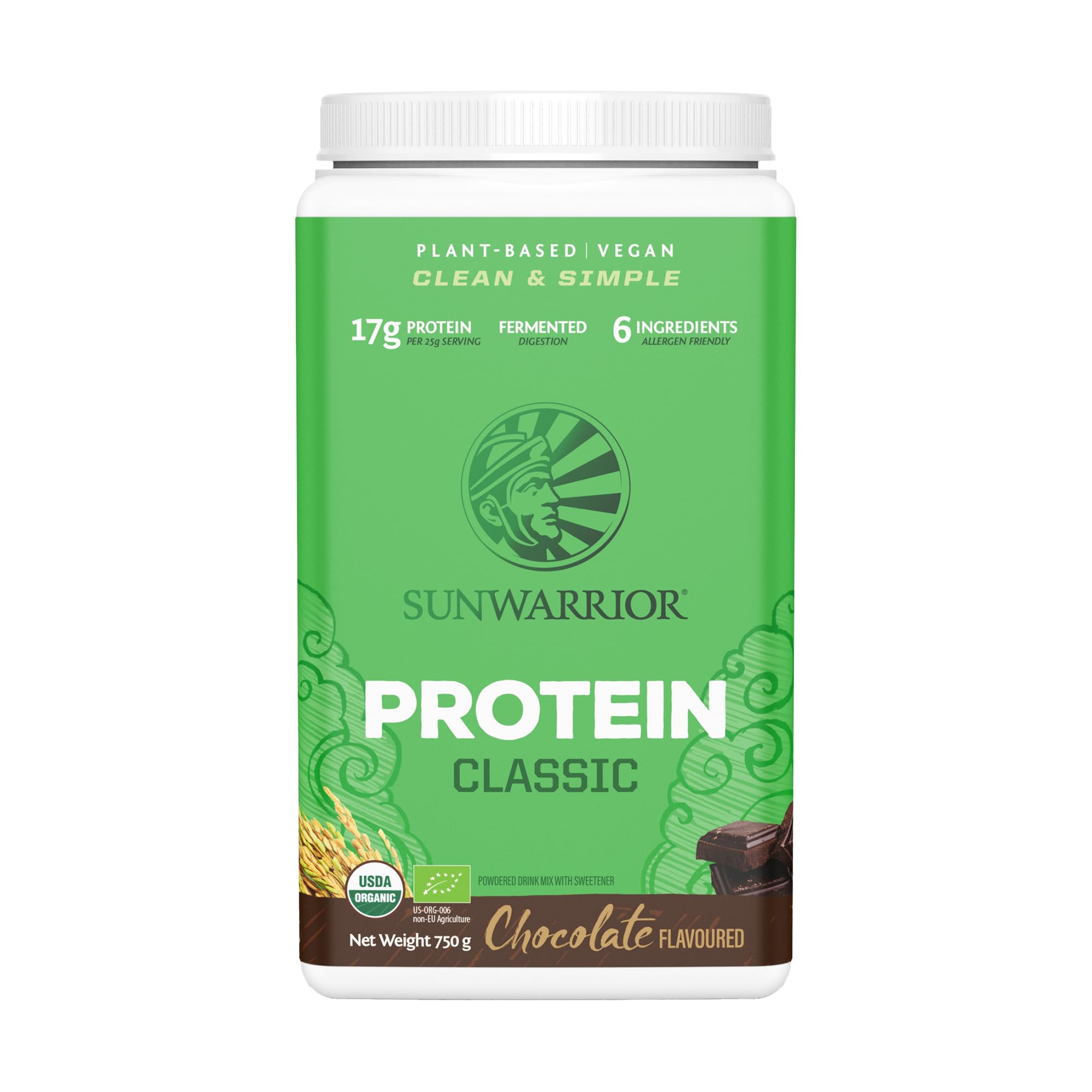 Sunwarrior - Classic – Vegan Sprouted Brown Rice Protein Polvere Organic Plant Based Protein – Cioccolato – 750 g