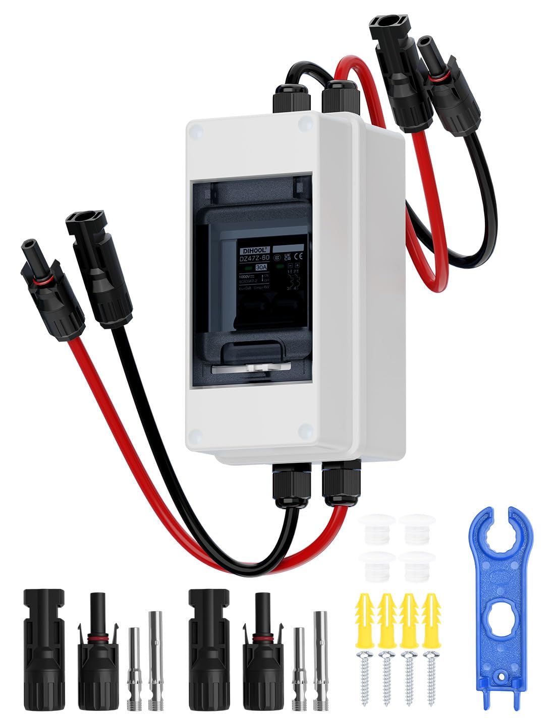DIHOOL DC 1000V Circuit Breaker, Non Polarized, 30 Amp, 2 Pole, AC DC Disconnect Switch Box Outdoor, Battery Cutoff Isolator, PV Array MCB
