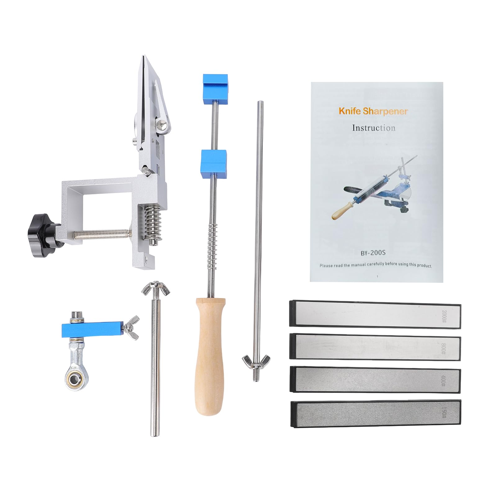 Eujgoov Kit per Affilare i Coltelli, Affilatore Guidato in Lega di Alluminio con 4 Pietre di Grana 150 400 800 2000, Controllo dell'angolo di Precisione da 14 a 32 Gradi per Coltelli Pieghevoli da