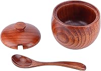 Vista 8 de Olla de especias de madera, bodega de sal de madera natural con tapa y cuchara, contenedor de azúcar, tarro de especias vintage, recipiente