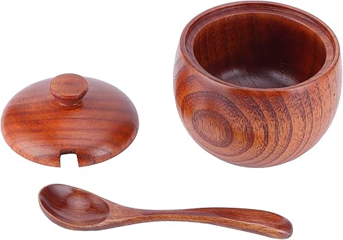 Miniatura 8 de Olla de especias de madera, bodega de sal de madera natural con tapa y cuchara, contenedor de azúcar, tarro de especias vintage, recipiente de