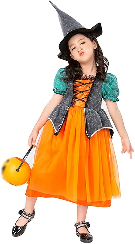 Amazon Co Jp 魔女コスプレコスチューム子供女の子オレンジかわいいゲーム服ハロウィン仮面舞踏会パーティードレス用品パーティーハロウィンフェスティバル Xl ファッション