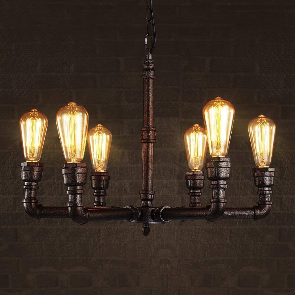 Lustre moderne à LED et suspension industrielle en fer à 6 lampes E27 pour cuisine