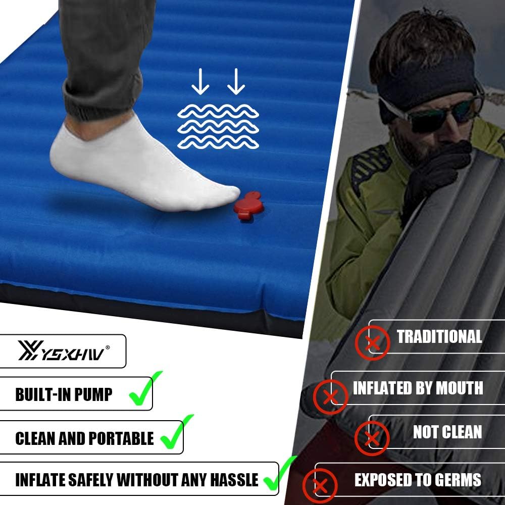 LSXWL Camping Sleeping Pad with Pillow Waterproof Inflatable Sleeping Mat Lightweight Air Mattress with Built-in Pump for Tent, Hiking and Backpacking New Blue LSXUS-Blue-001 7.8 inches