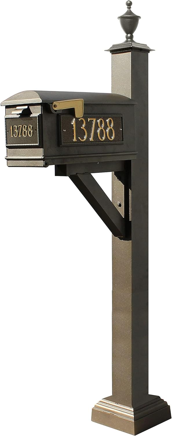 Qualarc Westhaven System with Lewiston Mailbox, (3 Cast Plates) Square Collar & Urn Finial in (Bronze)
