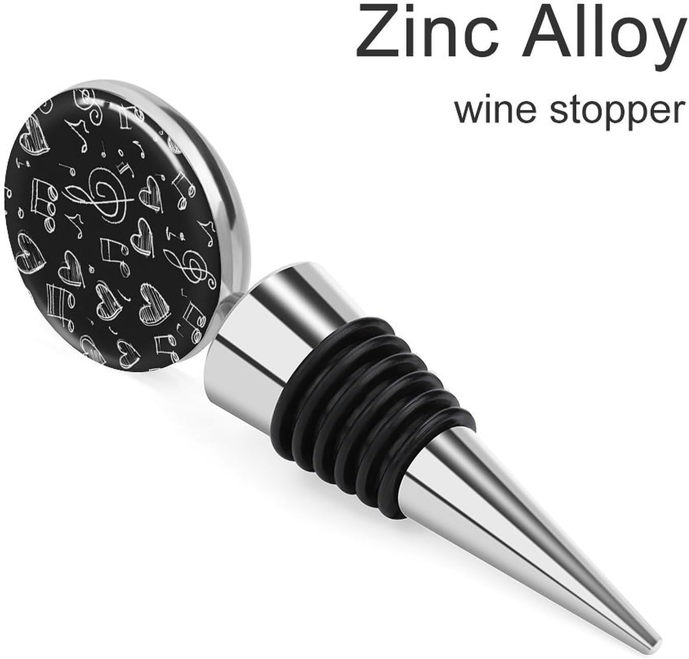 Chalkboard Music Notes Hearts Wine Stoppers Reusable Wine Saver Plug image 3