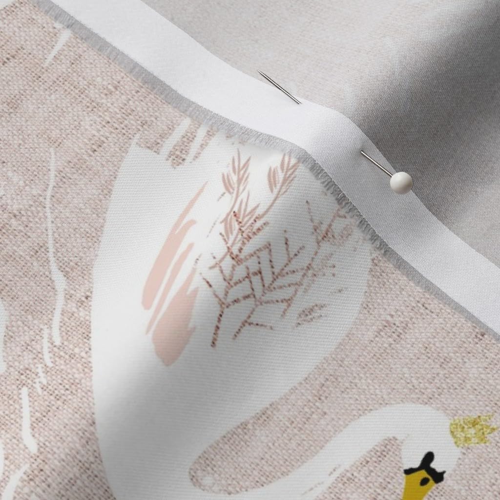 Spoonflower Fabric - Swan Blush Bird Crown Princess Water Animal Nursery Girl Whimsical Printed on Organic Cotton Sateen Fabric by The Yard - Sewing Quilting Apparel Home Decor