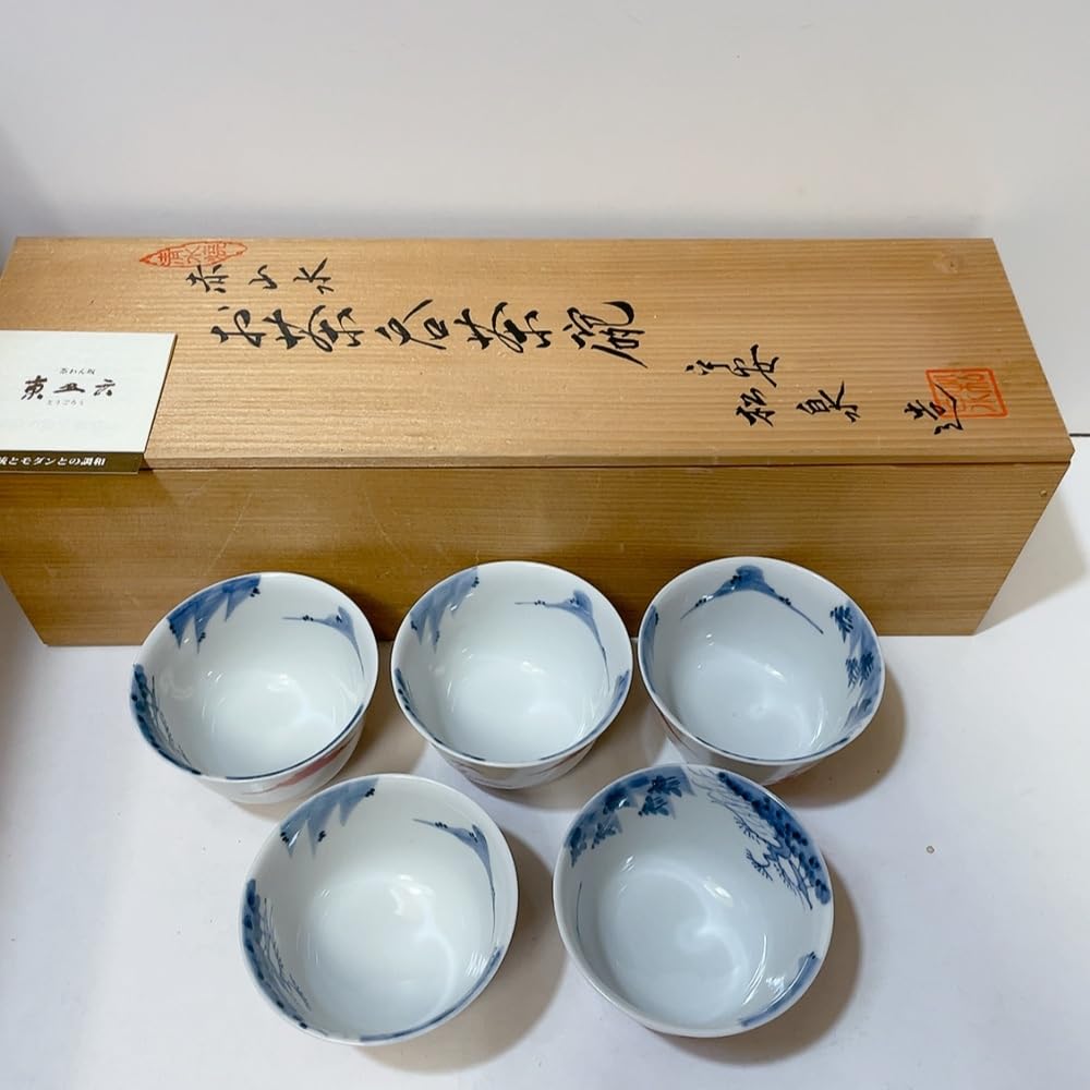 送料無料　『平安松雨』造 氷梅画茶碗５客　共箱　本物保証 Amazon.co.jp: 長期保管品平安 松泉 造 赤山水 お茶呑茶碗 湯呑み 5客