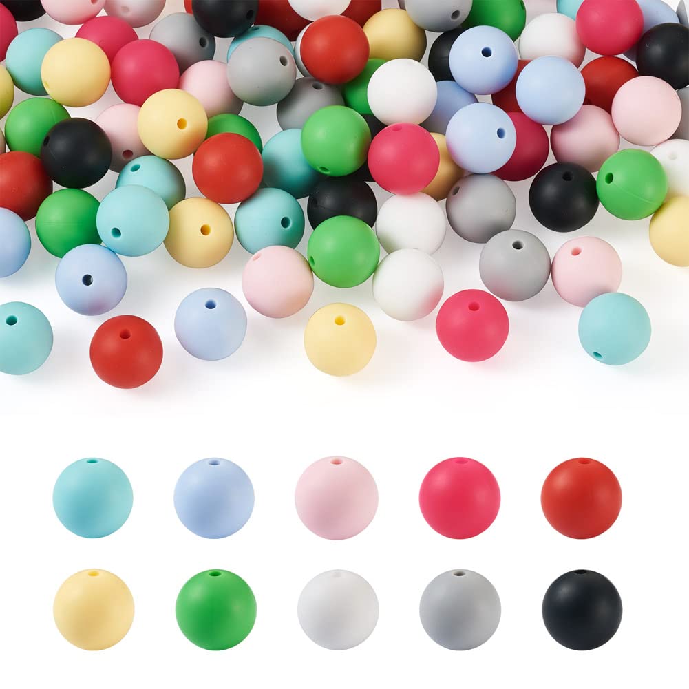 Cheriswelry 100Pcs Silicone Loose Beads 15mm Round Silicone Beads in 10 Colors for Bracelets Necklaces Jewelry Making DIY Crafts