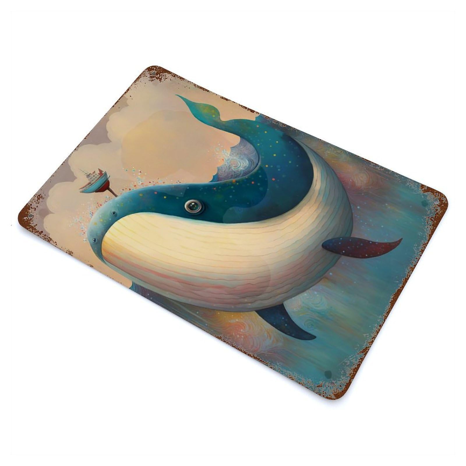 Retro Metal Sign with Cute As A Button Whale Design 11.8"x7.9", for Bistro, Counter And Cafe Decor, Shabby Chic Decor
