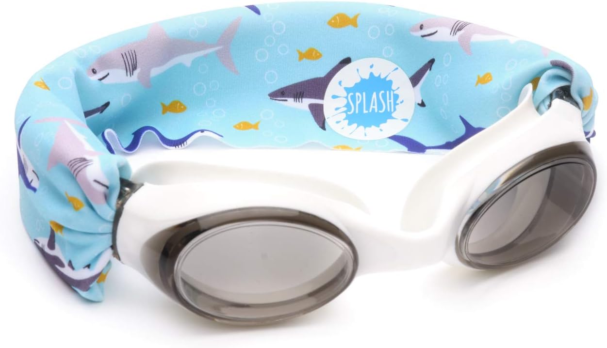 Splash Place SWIM GOGGLES with Fabric Strap - SHARK ATTACK | Fun, Fashionable, Comfortable - Adult & Kids Swim Goggles