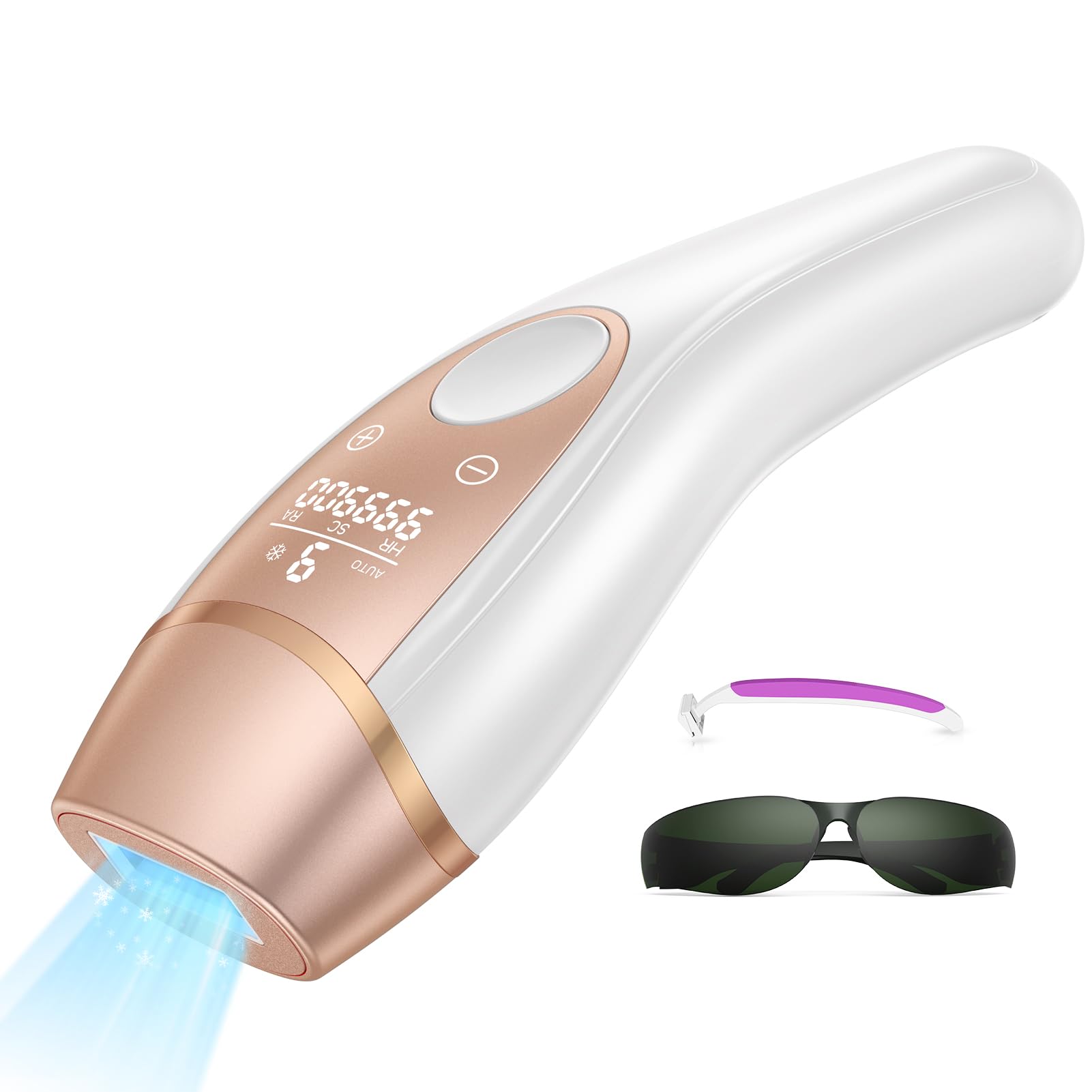 Depiladora Laser con Enfriamiento por Hielo Depiladora Luz Pulsada 9 Niveles de Energía, 999,900 Luz Pulsada para Línea del Bikini, Cara y Cuerpo