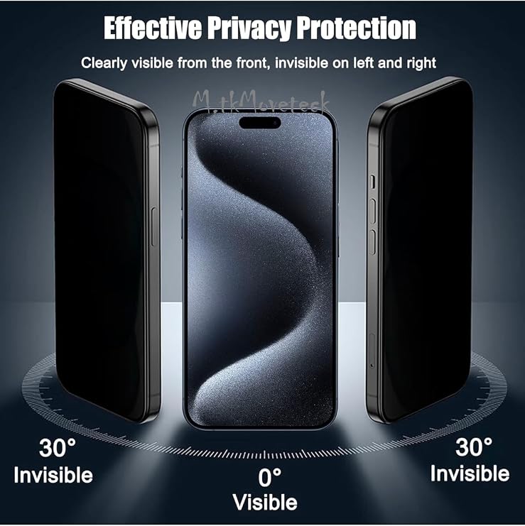 m.tk moveteck iPhone 15 Pro ile Uyumlu Mat Hayalet Ekran Koruyucu, Seramik Esnek Cam, Privacy, Tam Kaplar