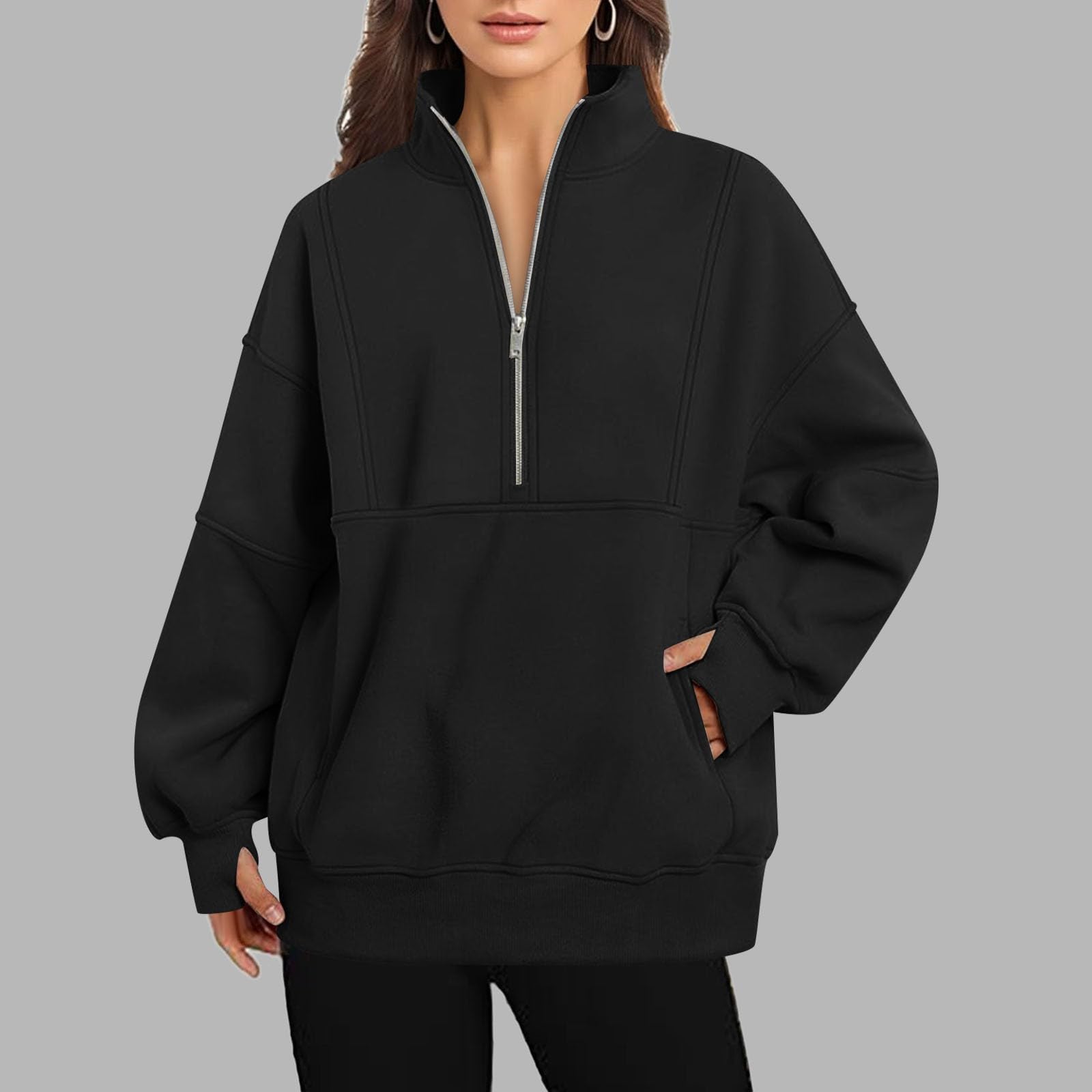 Sudaderas de gran tamaño con cuello alto para mujer, ajuste holgado, bloque de color occidental, forro polar, casual, con cremallera, suéteres divertidos, suaves, estéticos, para entrenamiento,