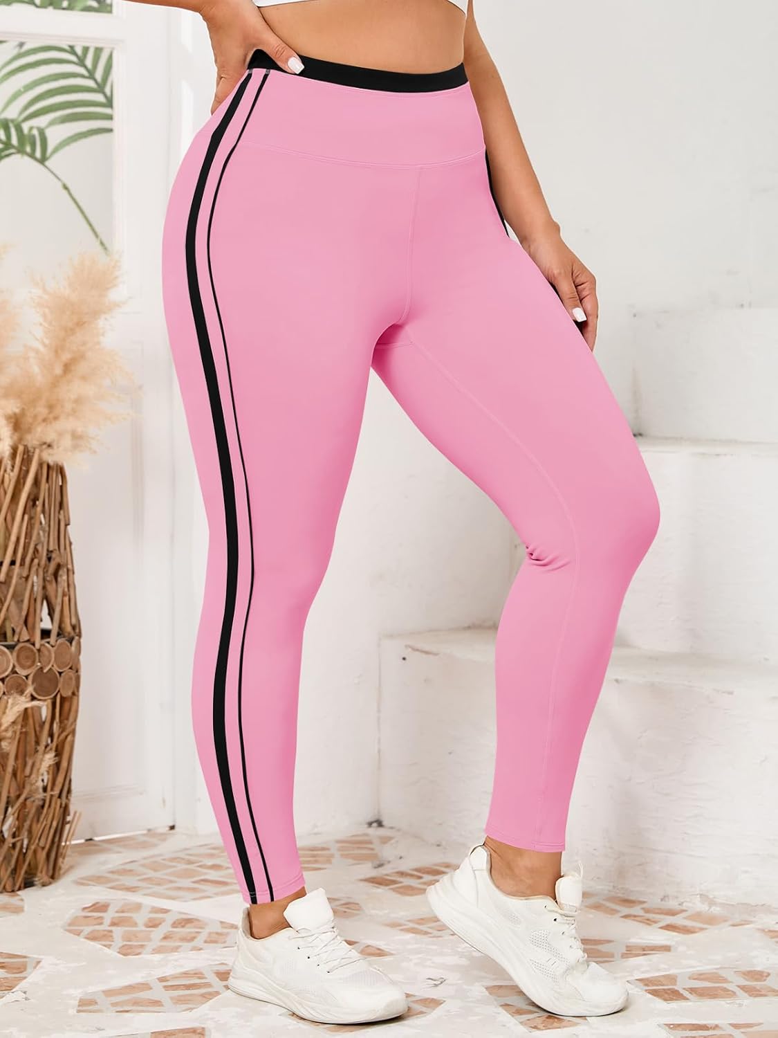 Aoysky Womens Plus Size Yoga Leggings XL-5XL High Waisted Inseam Full Length Workout Active Pants with Contrast Trim - Image 3