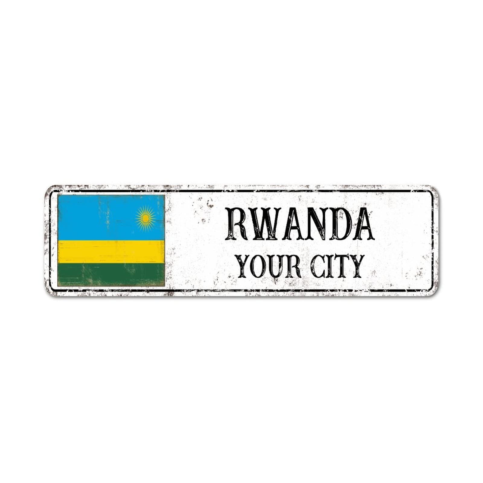 Aluminium rustique plaque en métal souvenir de ville du Rwanda décoration murale personnalisée