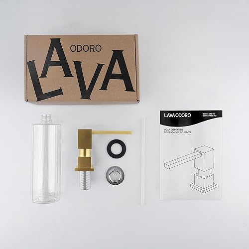 Miniatura 8 de Lava Odoro Dispensador de jabón para fregadero de cocina, dispensador de jabón dorado para fregadero, moderno y cuadrado integrado para fregadero de