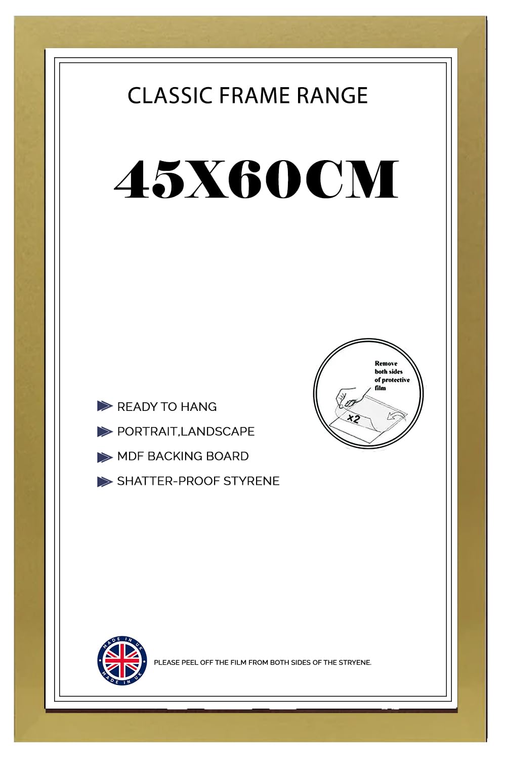 Modern Wide Poster Frame 45x60cm MDF HD Clear Front Jigsaw Puzzle Portrait or Landscape Gold