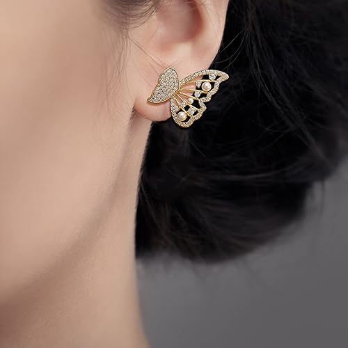 Miniatura 3 de kdhgoo Pendientes de plumas de ala de ángel de mariposas, aretes de perlas de mariposa, aretes con tachuelas para mujer, aretes de mariposa