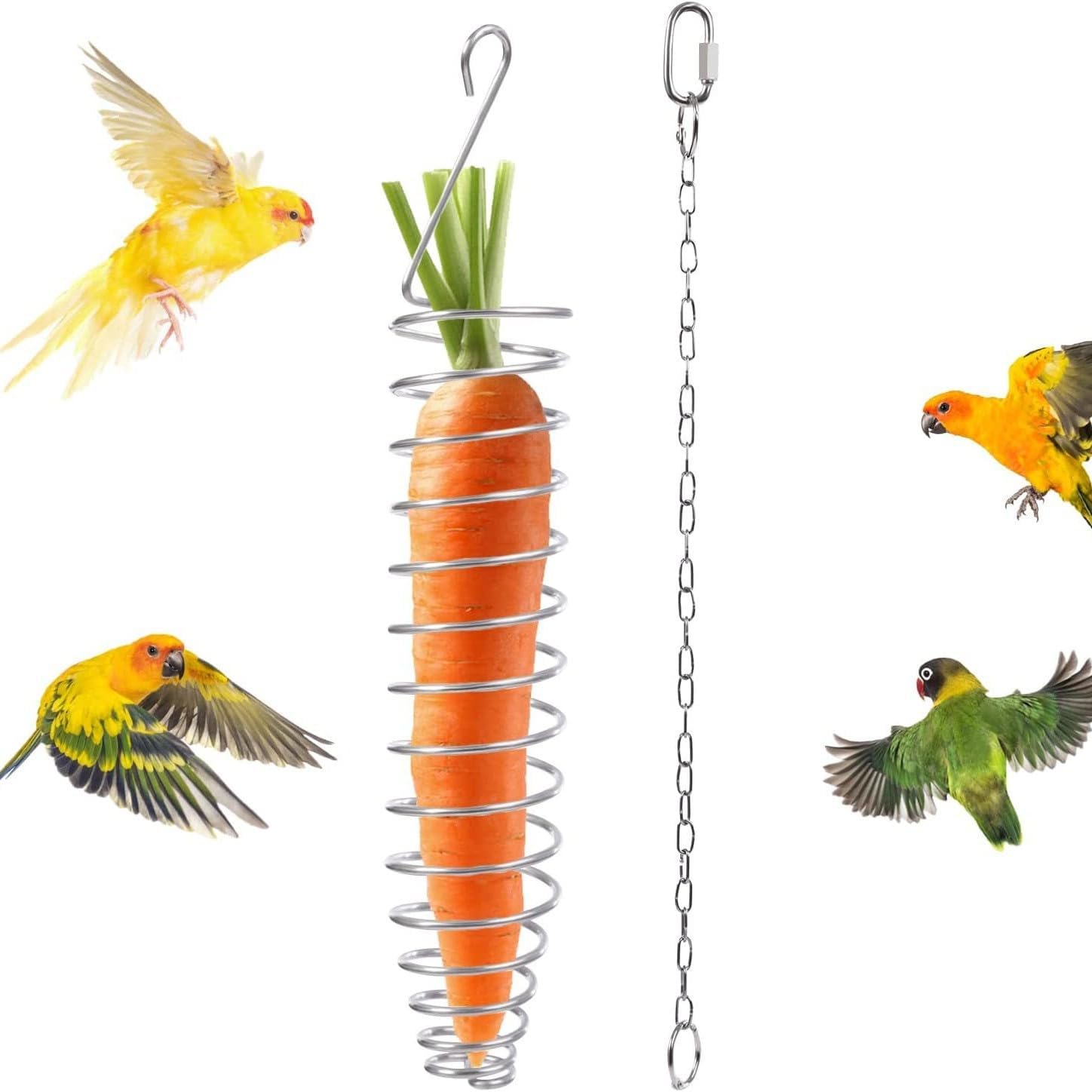 Stainless Steel Bird Foraging Feeder with Hanging Skewer for Cockatiel Conure Budgie, Cage Food Holder for Fruit Vegetables Treats