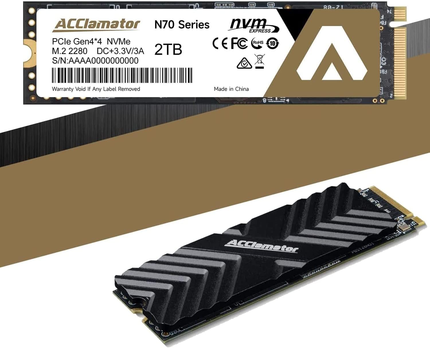 Acclamator NVMe 2TB Gen4*4 M.2 Compatible with PS5 SSD Equipped with 1GB DDR4 Cache Solid State Drive Gen4 PCIe 4.0 Read 7300 MB/s Write 6000 MB/s M.2 2280 3D NAND TLC N70