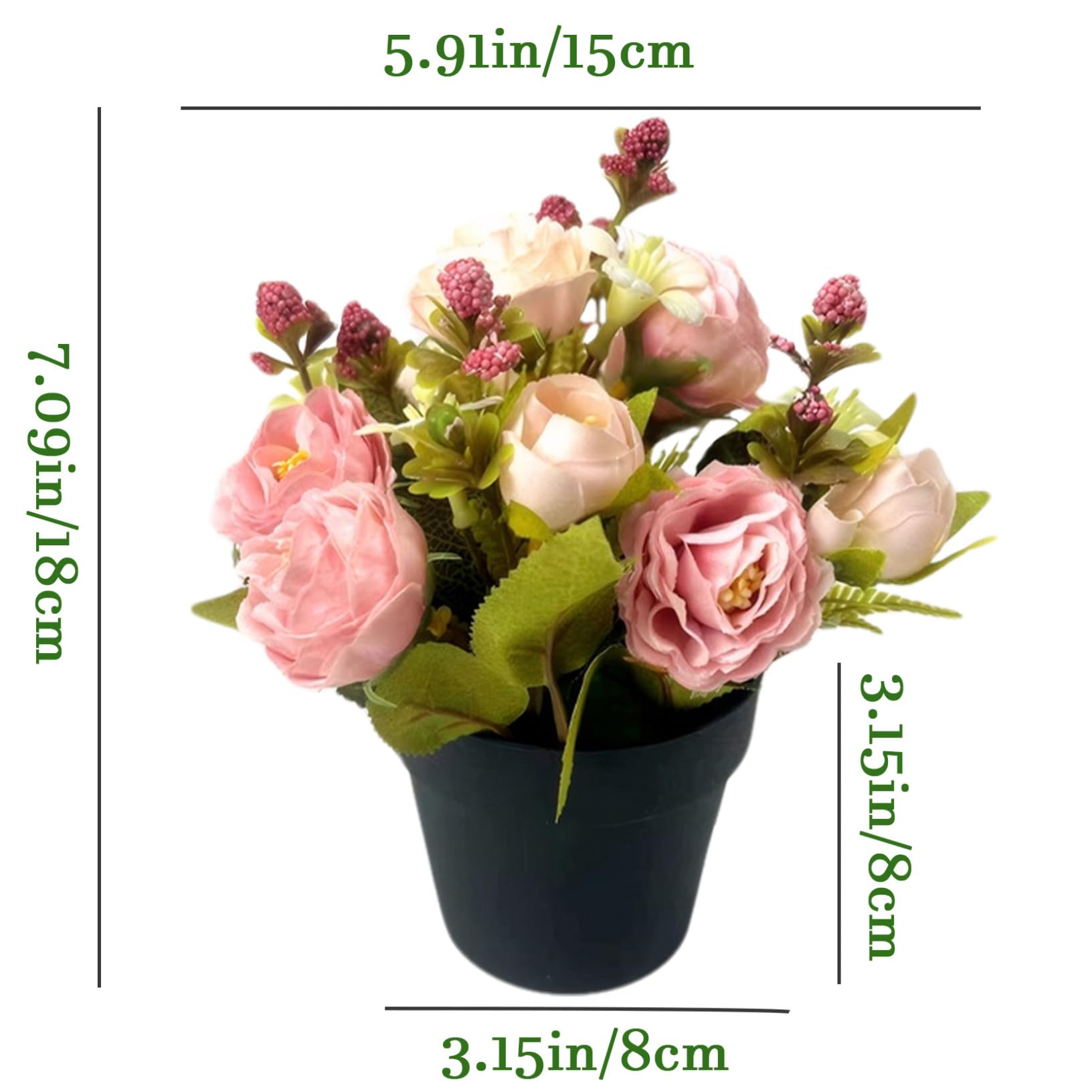 Künstliche Grabblumentöpfe, 2 Stück Mit Rosen | Wetterfeste Kunstblumen, Höhe 25 Cm | Für Grabschmuck & Gedenken