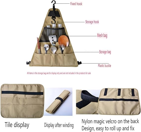 Portable Camping Kitchen Organizer Hanging Triangle Utensil Storage Bag for Outdoor Cooking, Picnic & BBQ Accessories