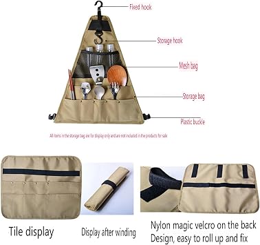 Portable Camping Kitchen Organizer Hanging Triangle Utensil Storage Bag for Outdoor Cooking, Picnic & BBQ Accessories