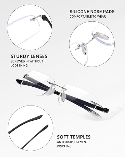 Miniatura 5 de TERAISE Paquete de 2 lentes de lectura sin montura para hombres y mujeres, lentes de lectura con bloqueo de luz azul, ultraligeros sin marco, para