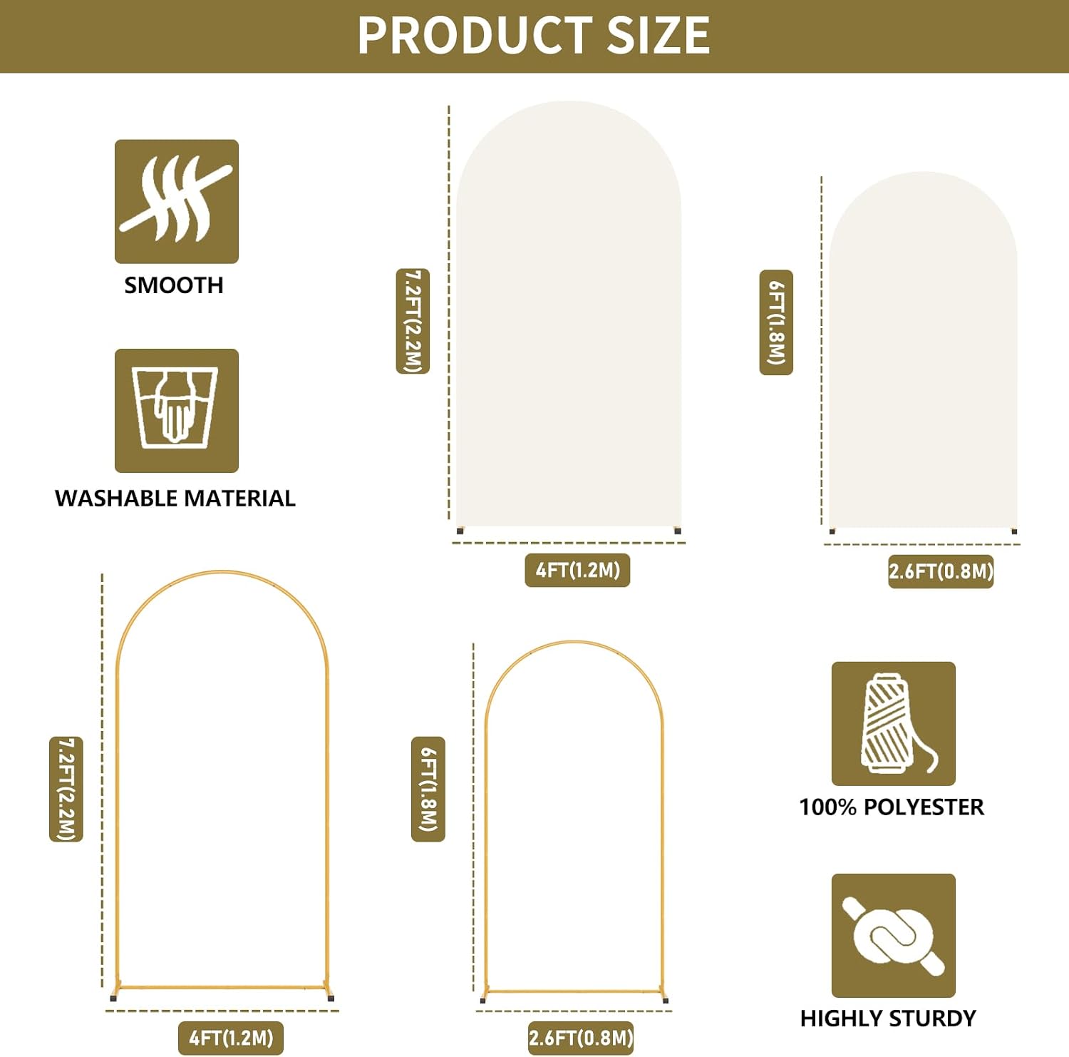 2 Pack Arch Backdrop Stand and Cover Set (7.2FT/6FT), Balloon Arch Stand, Metal Background Arch Stand, Backdrop Arch Frame, Wedding Arch for Backdrop (Ivory Cover)
