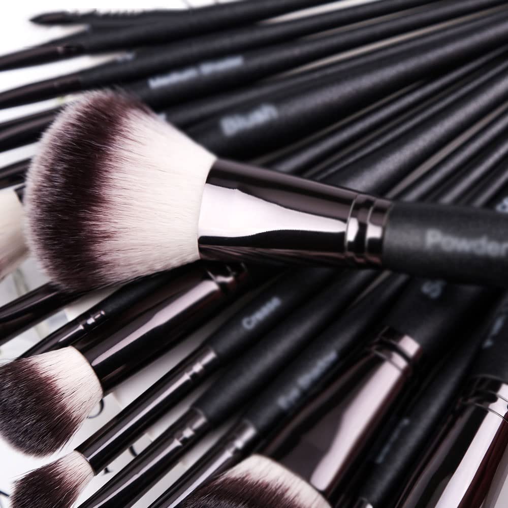 Ensemble de pinceaux de Maquillage Noir Poudre de Mascara à Sourcils Pinceau de Fond de Teint synthétique Pinceau de Maquillage Maquillage