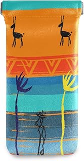 HUSSRITY Eyeglasses Case African People And Animals Sunglasses Pouch Soft PU Leather Squeeze Top Eyeglass Holder Portable Glasses Case For Women Men