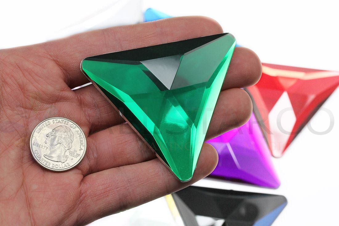 Allstarco 68mm Green Emerald H106 Self Adhesive Flat Back Large Triangle Cosplay Stick On Gems Acrylic Rhinestones Plastic Jewels for Crafts - 1 Piece