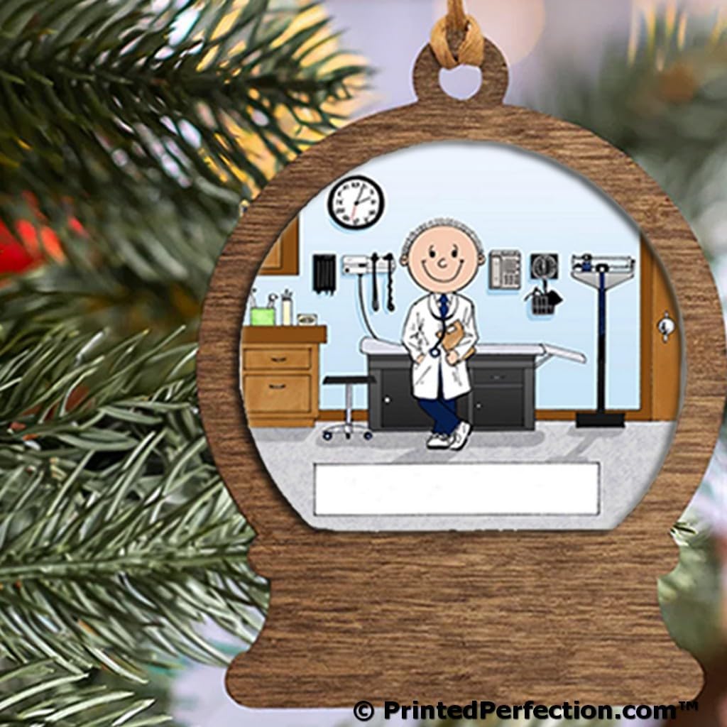 PrintedPerfection.com Personalized Doctor - Male Wooden Snow Globe Shaped Christmas Ornament