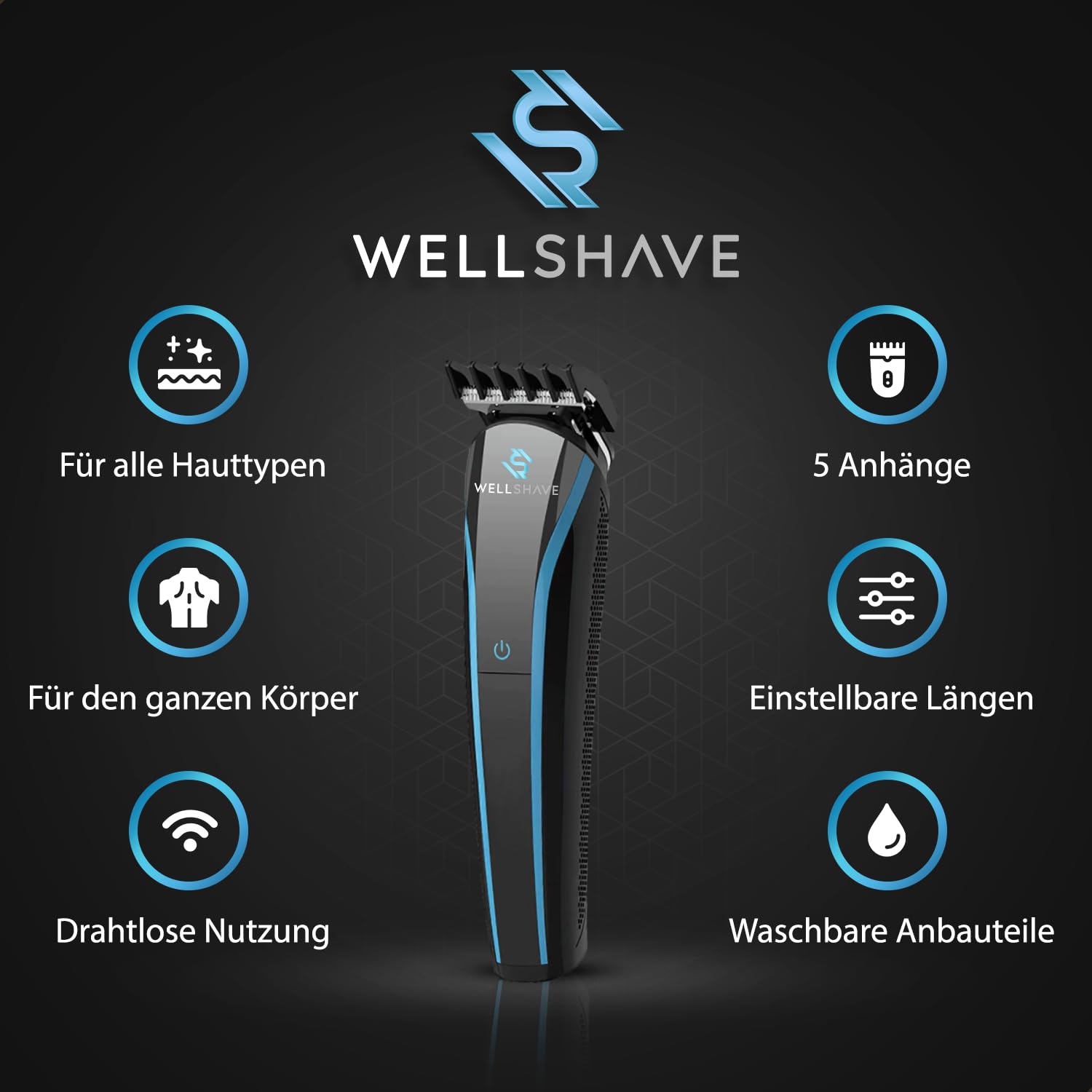 5-in-1 Bartschneider Herren Iced™ / Barttrimmer Herren/Haarschneidemaschine für Gesicht, Körper, Schnurrbart, Nasenhaare/Bart Rasierer Trimmer Herren Elektrisch, Haartrimmer Herren