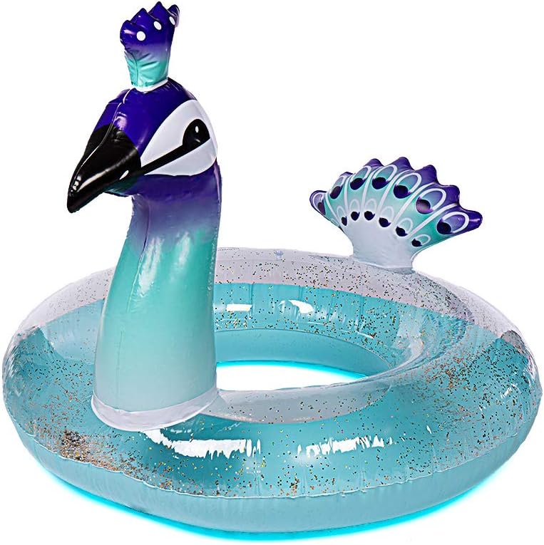 WISHTIME Giant Peacock Swim Pool Float - 2020 Summer Peacock Inflatable Pool Float with Glitters Swim Ring Inflatable Lounge Raft Tube Summer Toys for Kids