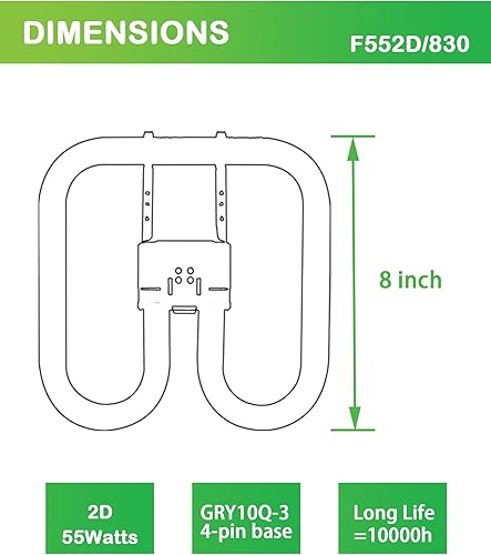 Miniatura 2 de Bombilla de repuesto F552D830 para bombilla G E General Electric 40184, bombilla fluorescente 2D de 55 vatios, base GRY10Q-3 de 4 pines, 3000 K