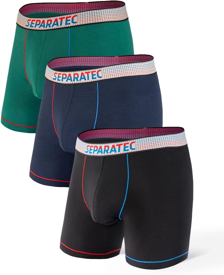 Separatec Men's Dual Pouch Underwear Single-Sided Moisture Transported Boxer Briefs 2-3 Pack
