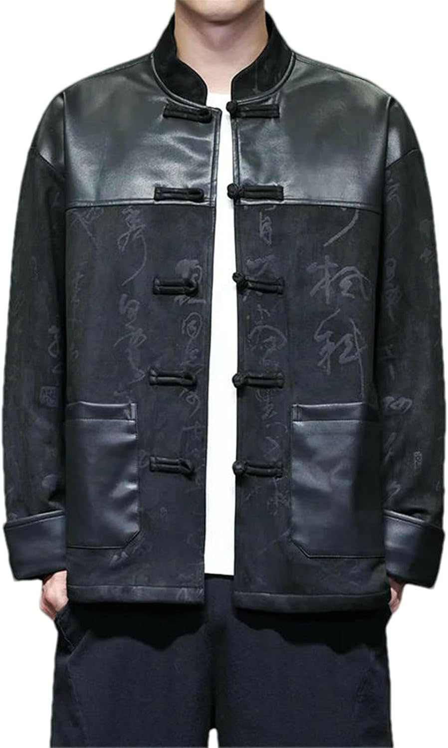 JXQXHCFS Men’s Traditional Chinese Tang Jacket Patchwork Stand Collar Coat Retro Kung Fu Outerwear Frog Buttons