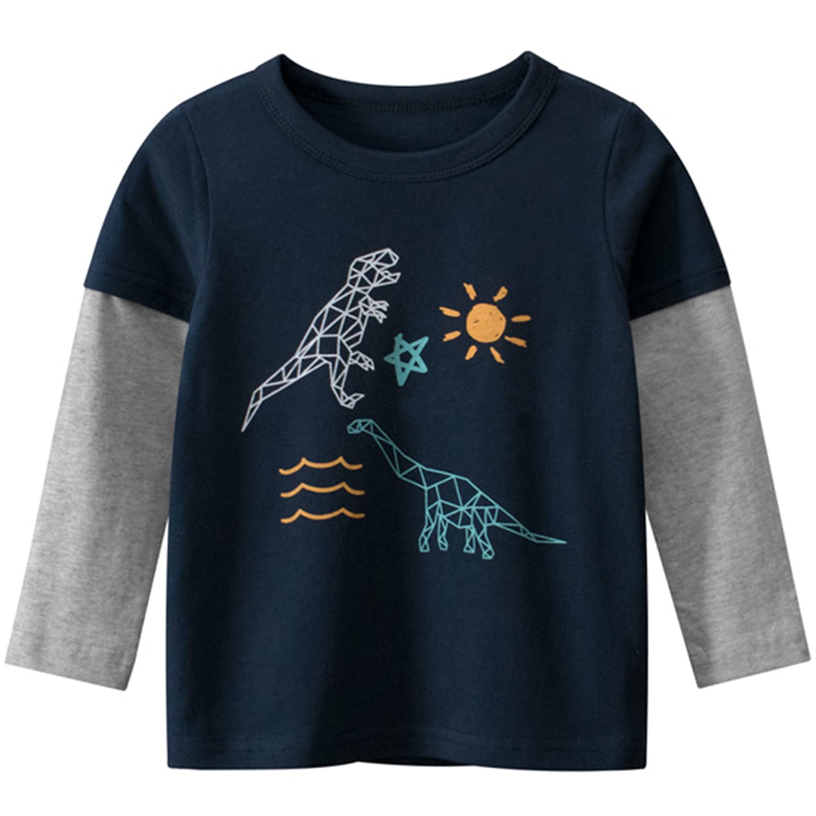 amropi Bambino Ragazzi 3 Pack Maglietta Stampa Dinosauro Manica Lunga Casuale Cotone T-Shirt per 1-8 Anni