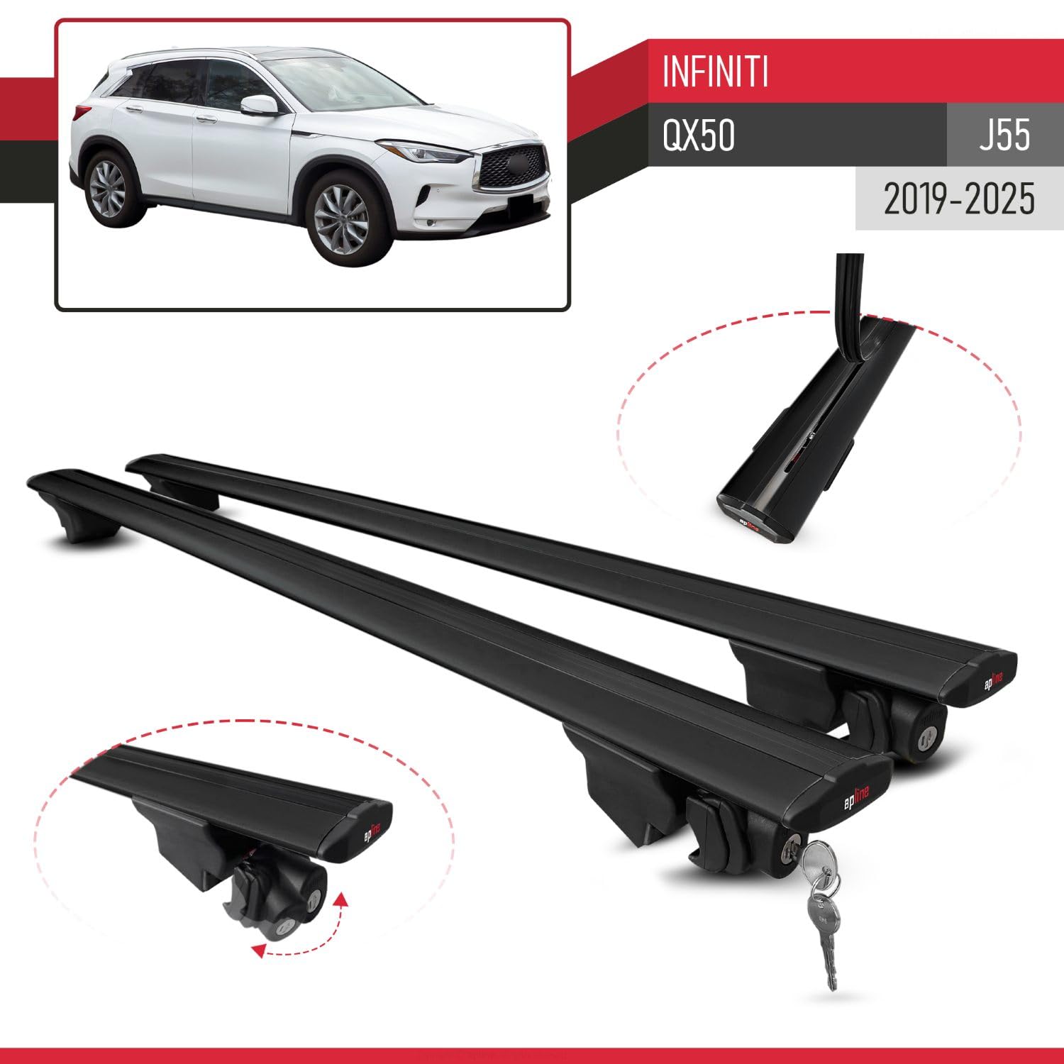 Kompatybilny z Infiniti QX50 (J55) 2019-2025 HOOK Model Aluminiowe poprzeczki dachowe Czarny 2 szt.
