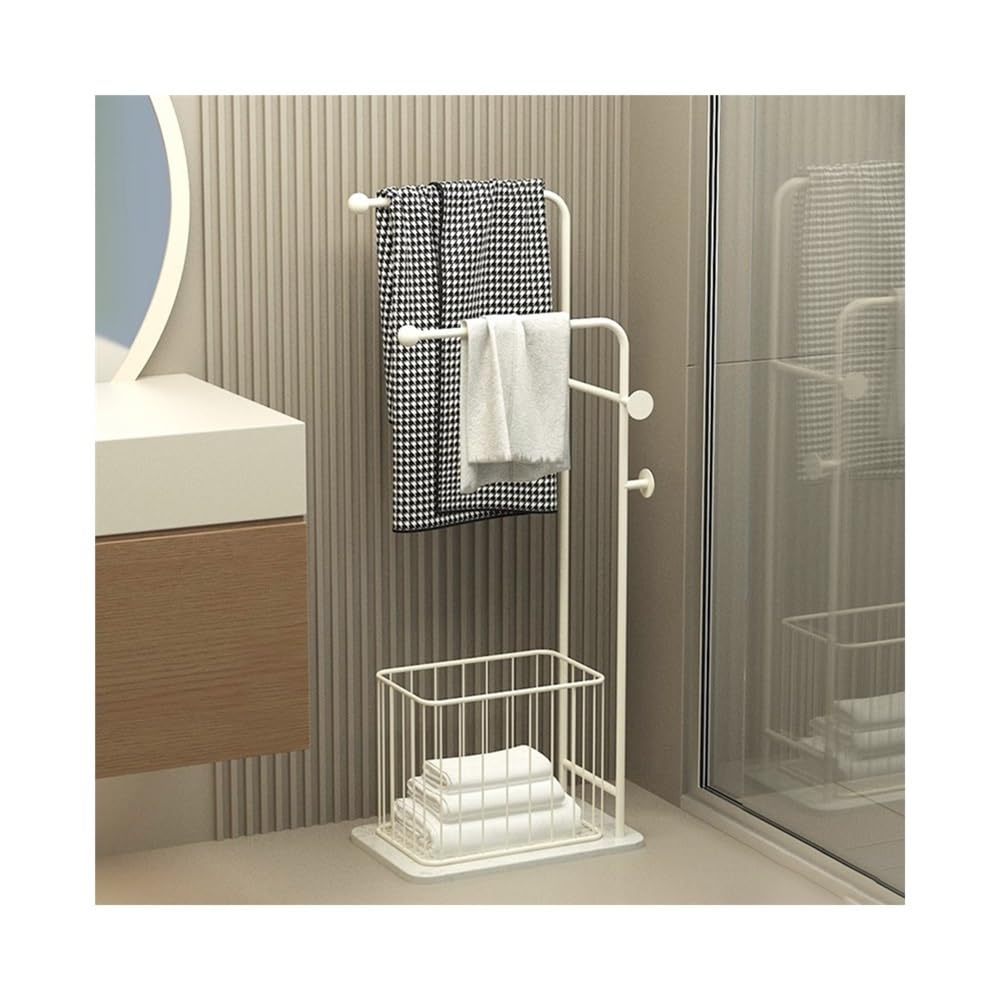 towel rail Bathroom Towel Rack Floor-standing Nordic Iron Toilet Clothes Storage(Cream White)