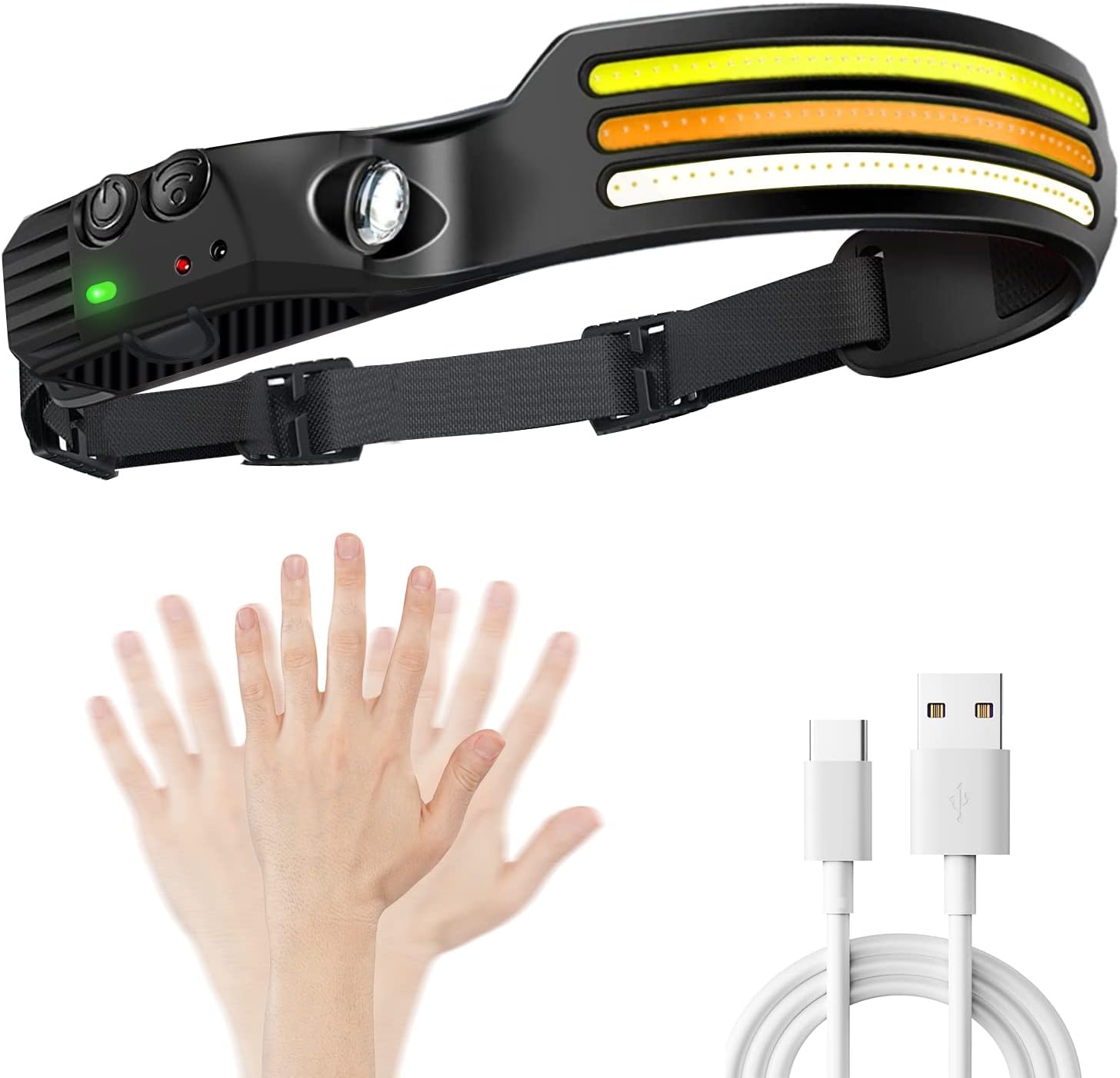 Lampe Frontale Rechargeable 800LM - 8 Modes, IPX4 Étanche, Détecteur Mouvement - Pour Randonnée, Camping
