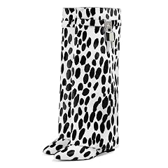 keleimusi Fold Over Wedge Boots Heeled PadLock Pant Knee High Shoes Tall Short Booties in Black
