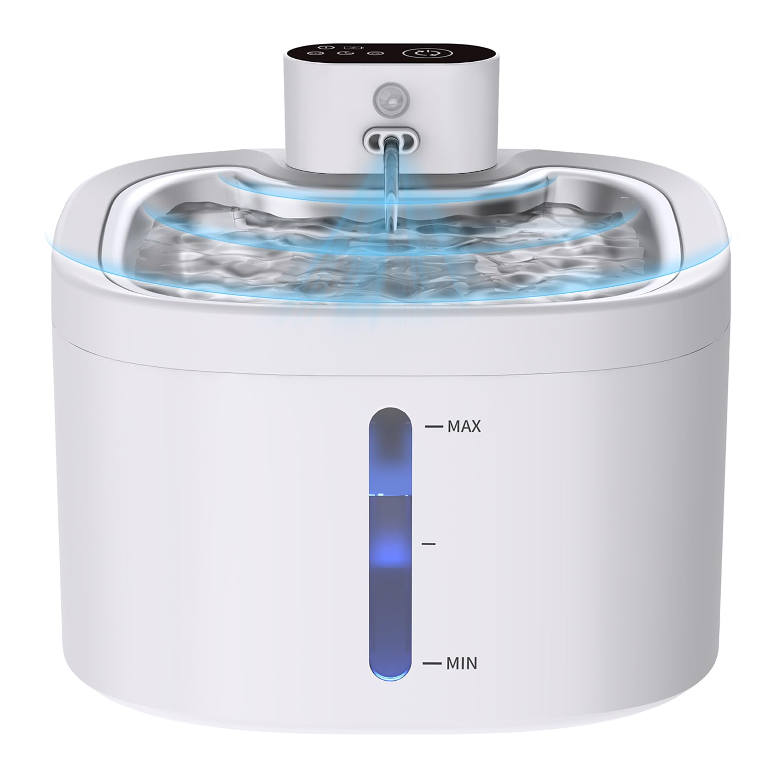 Fuente de agua inalámbrica para gatos: 3,5 l, funciona con pilas, para gatos de interior con sensor de movimiento, fuente automática silenciosa con bandeja de acero inoxidable (2 filtros)